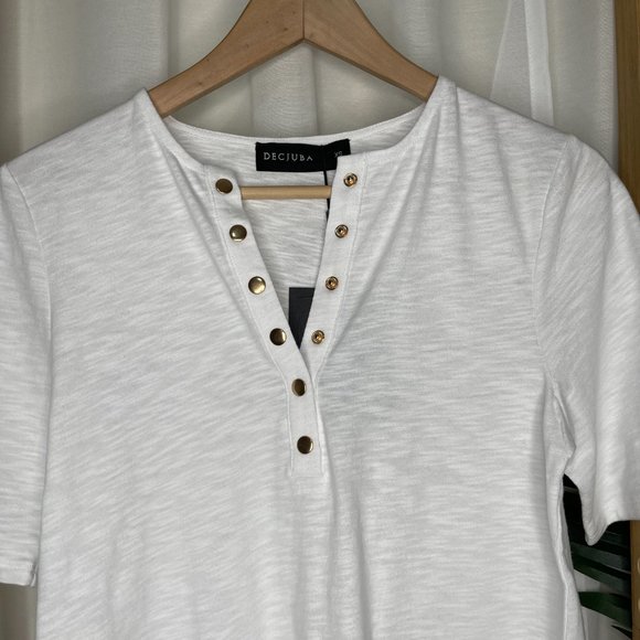 SOLD NWT Decjuba White Henley T-Shirt Top Tee Size XS Cotton Slub Short Sleeve - Picture 5 of 12